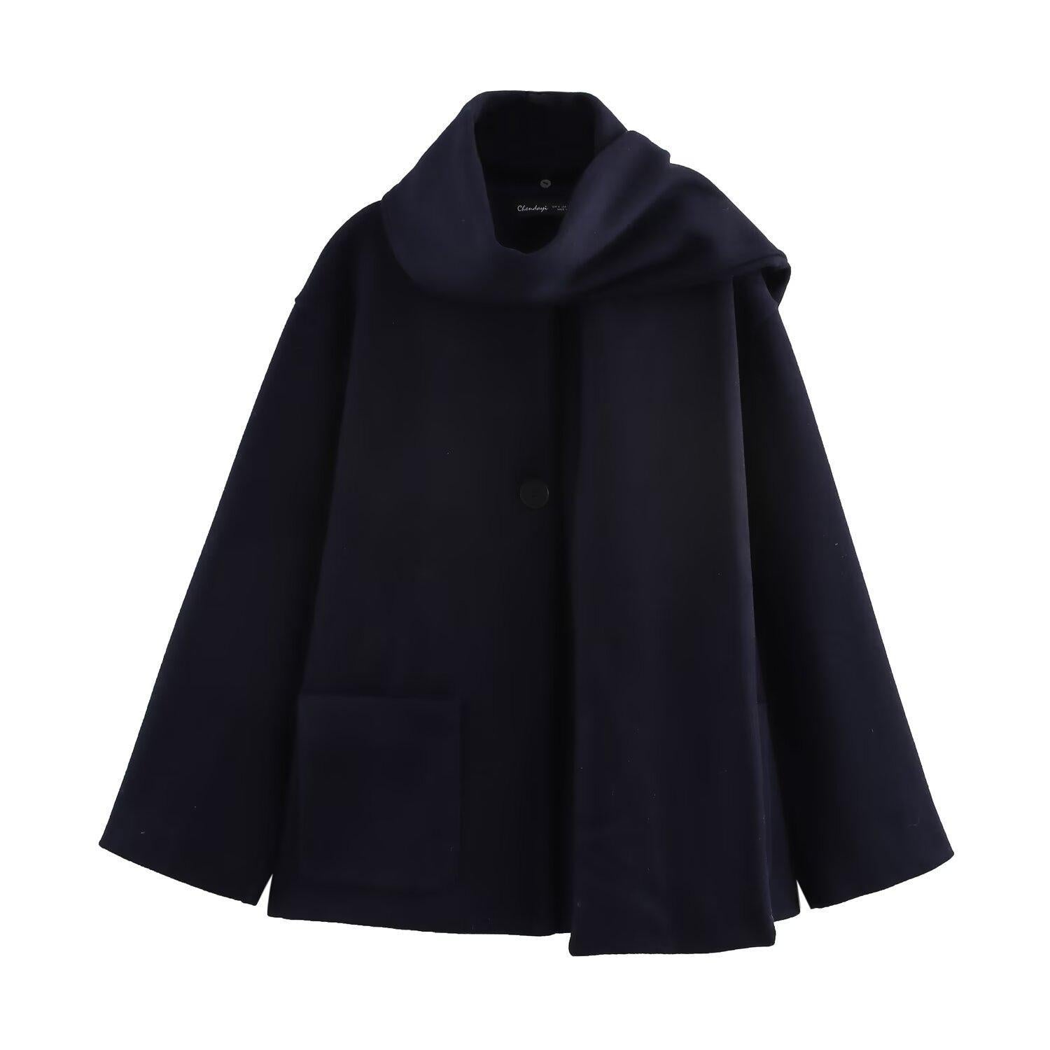 Elegant Blended Textile Scarf Overcoat Coat