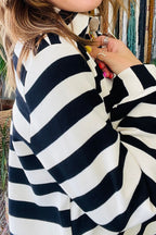 Red Stripe Polo Neck Shift Fit Sweatshirt Dress with Side Pockets