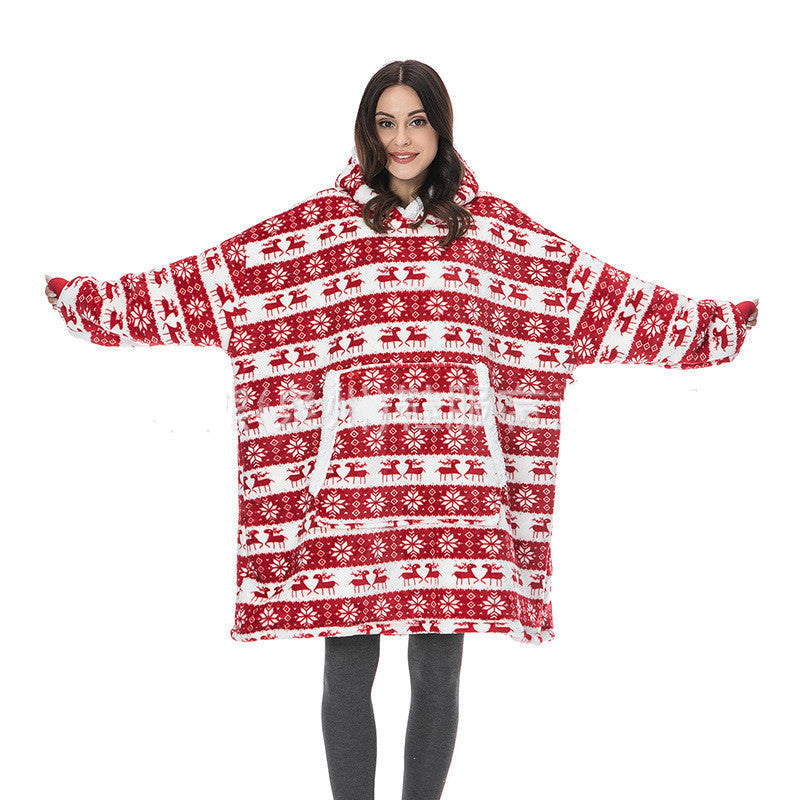 Christmas Pajamas Flannel Printed Hooded Blanket