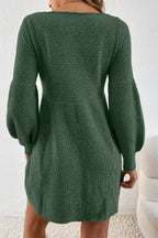 Mist Green Solid Lantern Sleeve Empire Waist Short Sweater Dress
