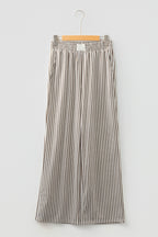 Brown Stripe Elastic High Waist Pocketed Loose Pants
