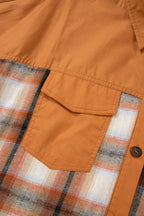 Khaki Plaid Color Block Patchwork Ruffle Hem Tunic Shirt Dress