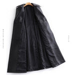 Black Long Tie Double Breasted Leather Wind Coat