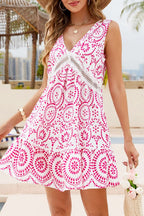 Sachet Pink Elegant Printed Cutout Lace V-Neck Sleeveless Dress