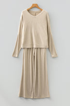 Jet Stream 3D Ribbed V Neck Pullover Drawstring Pants 2 Piece Lounge Set