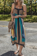 Brown Retro Geometric Printed Y Back Sleeveless Dress