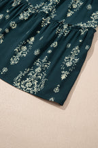 Red Boho Floral Print Lettuce Trim 3/4 Sleeve Mini Dress