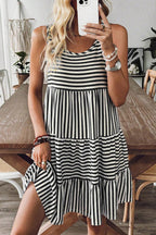 Black Stripe U Neck Sleeveless Loose Fit Mini Dress