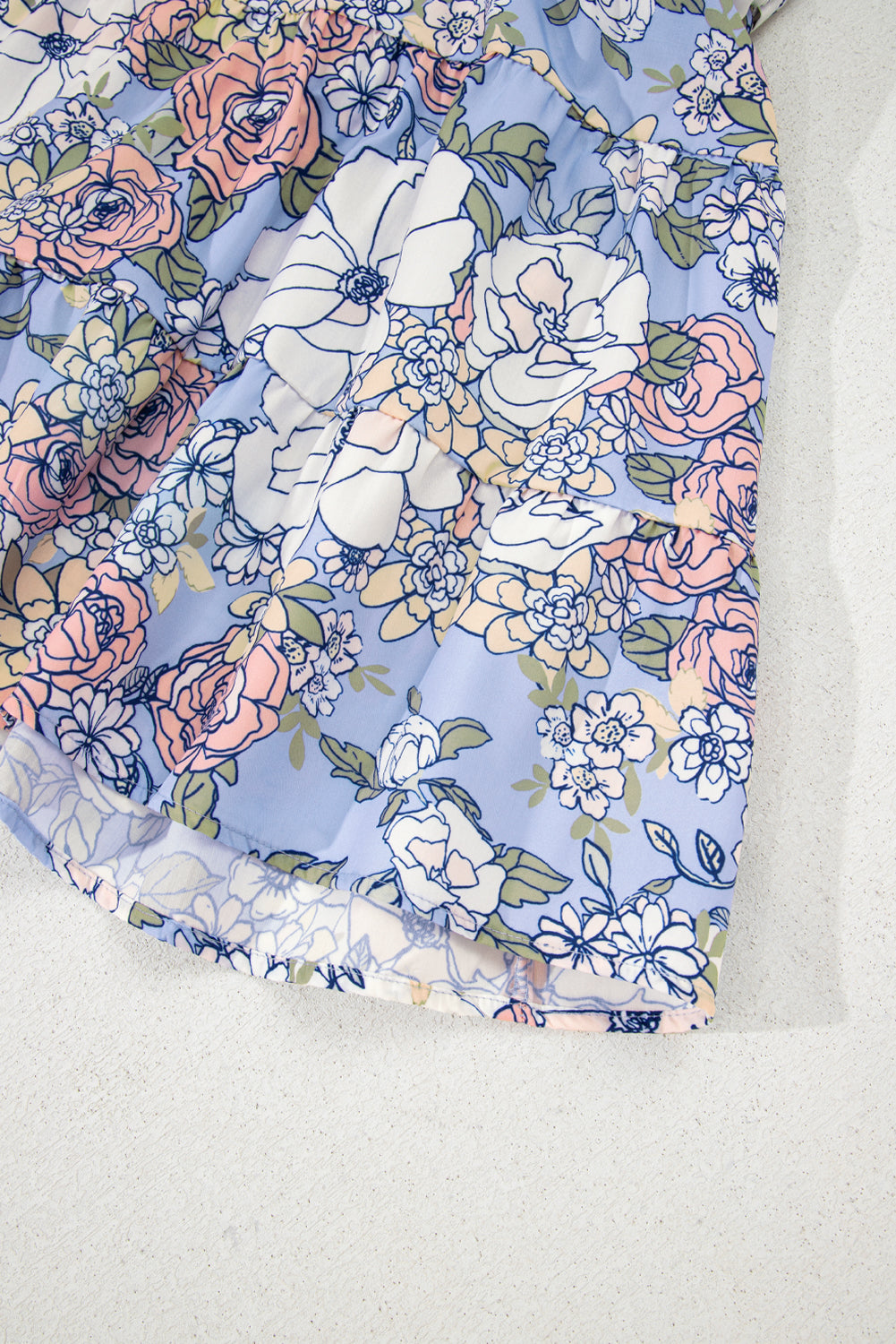 Sky Blue Floral Tiered Patchwork Spaghetti Strap Vacation Dress