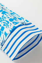 Sky Blue Contrast Striped Trim Floral Shift Fit Fall Dress