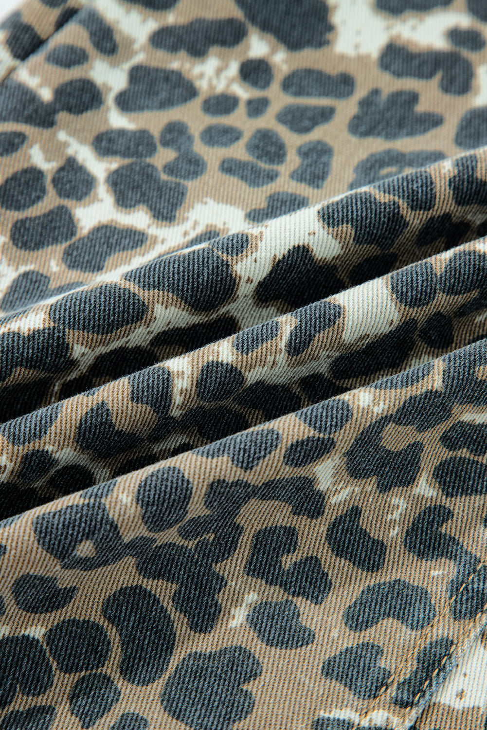 Gray Leopard Print Pocketed Loose Fit Denim Overall Dress