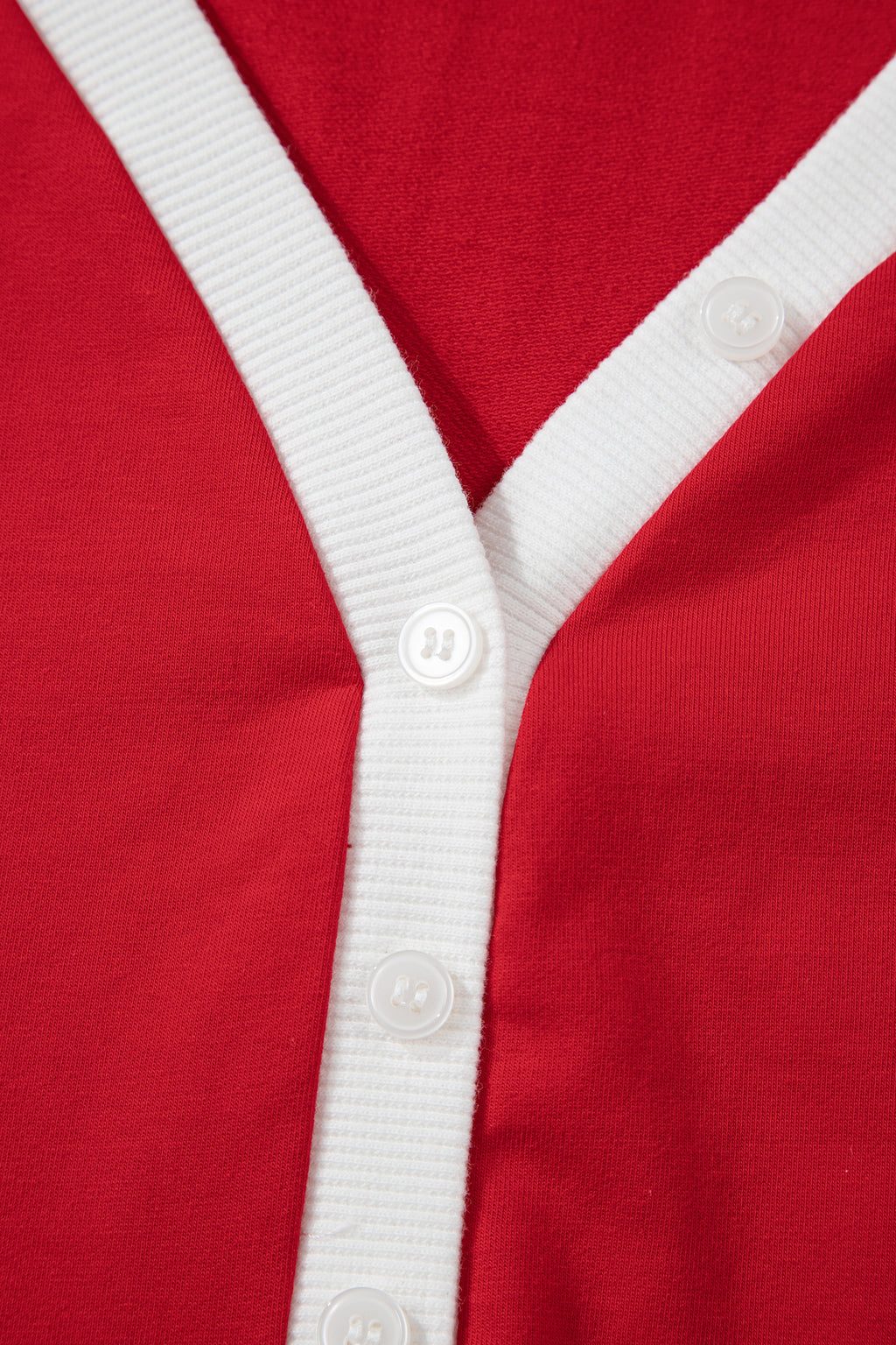 Fiery Red Contrast Trim Button V Neck Ribbon Bow Knot Waist 2pcs Lounge Pant Set