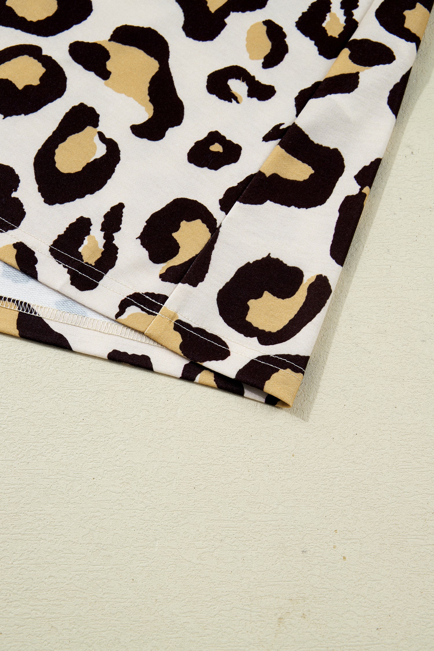 Khaki Leopard Long Sleeve Shift T Shirt Dress with Pockets