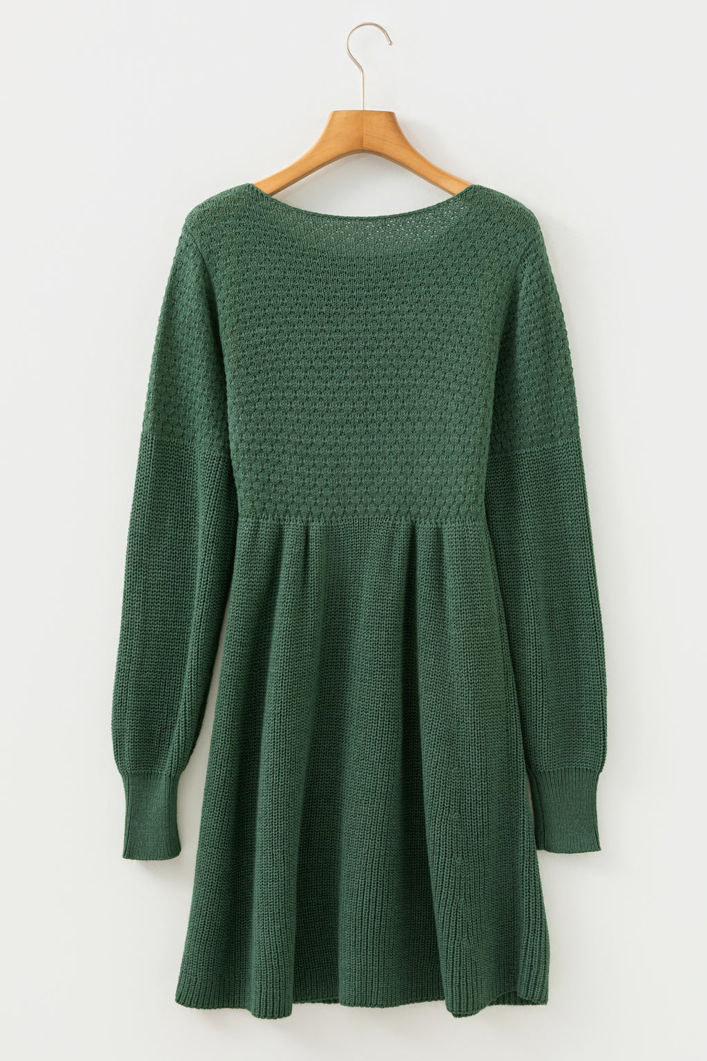 Mist Green Solid Lantern Sleeve Empire Waist Short Sweater Dress