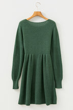 Mist Green Solid Lantern Sleeve Empire Waist Short Sweater Dress