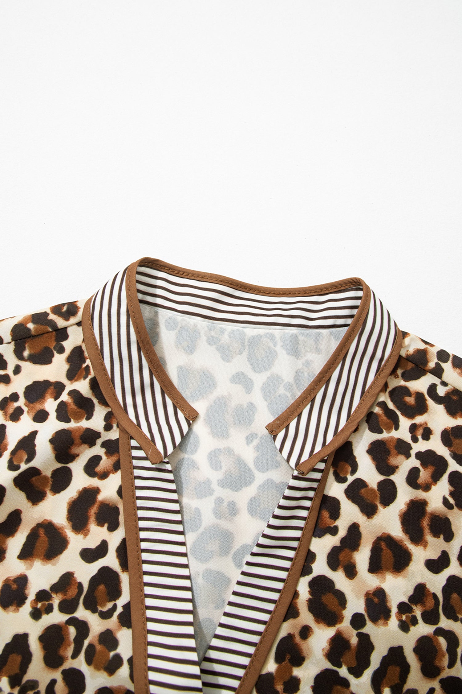 Brown Leopard Print Striped Patchwork 3/4 Sleeve Loose Mini Dress