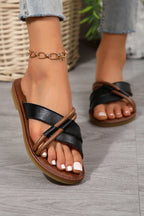 White Criss Cross PU Leather Flat Slippers