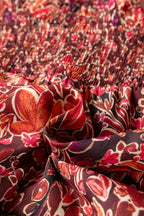 Red Floral Print Long Sleeve Shirred High Neck Loose Mini Dress