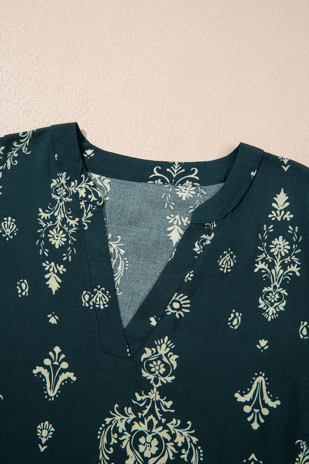 Red Boho Floral Print Lettuce Trim 3/4 Sleeve Mini Dress