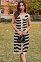 Parchment Buttoned Front Pencil Midi Sleeveless Sweater Dress