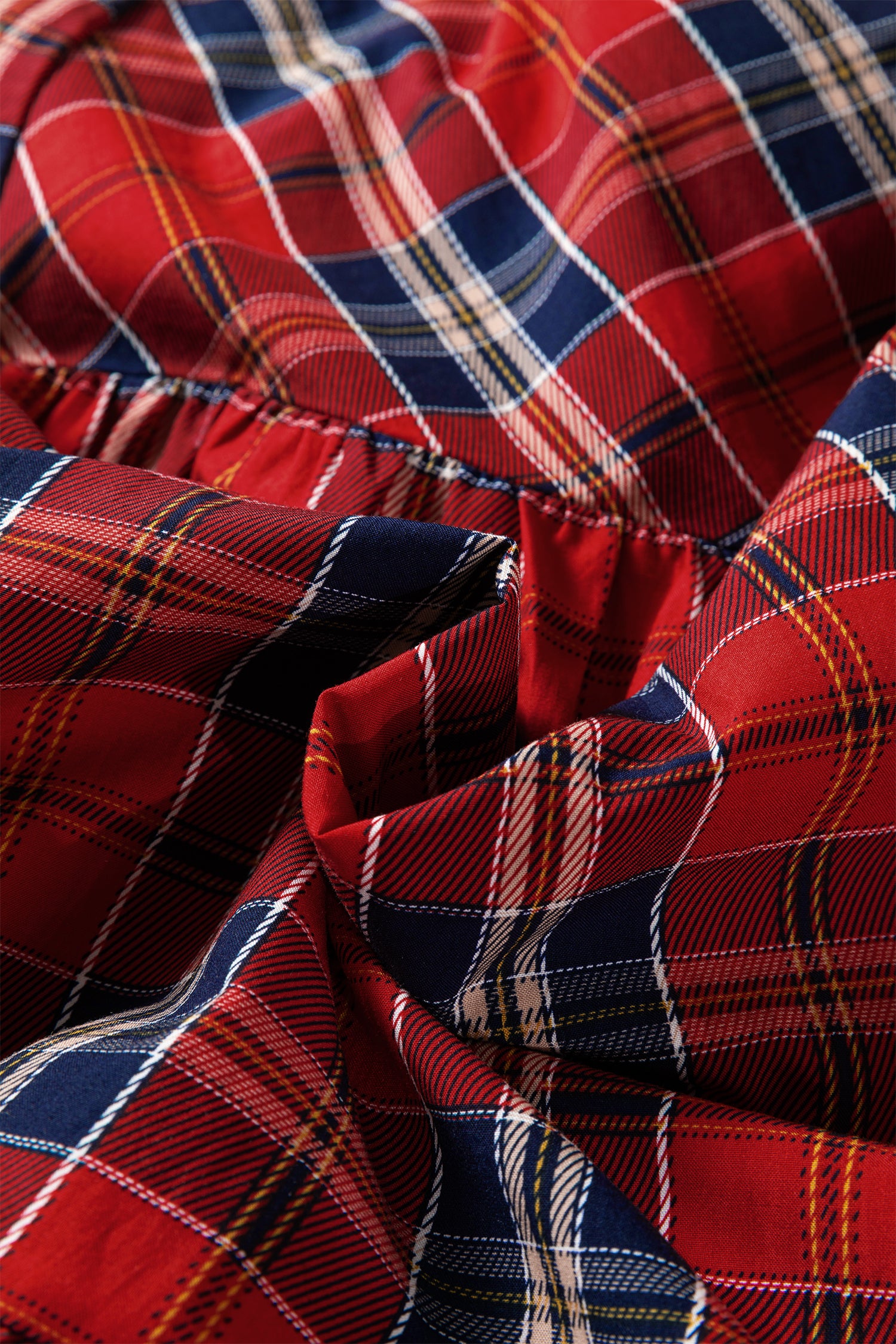 Green Plaid Print Frilly Collar Long Sleeve Shift Mini Dress