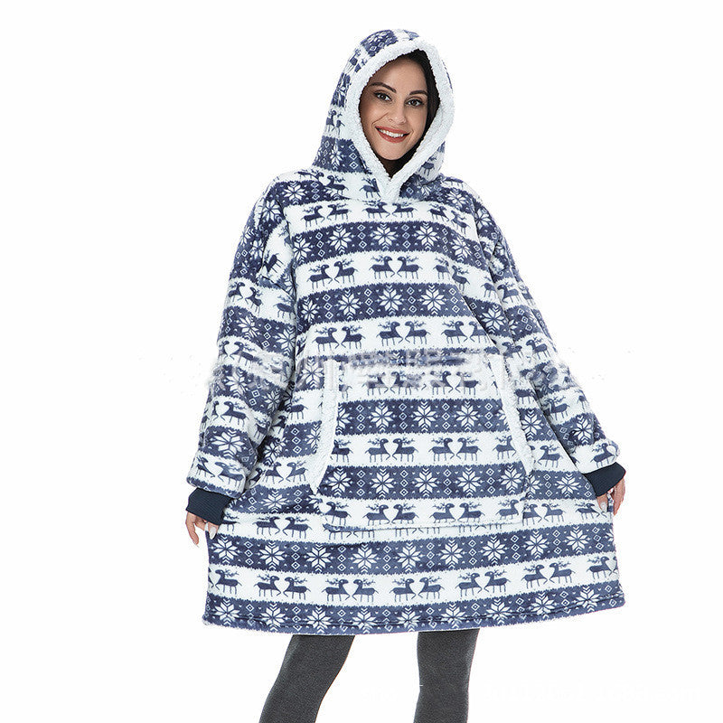 Christmas Pajamas Flannel Printed Hooded Blanket