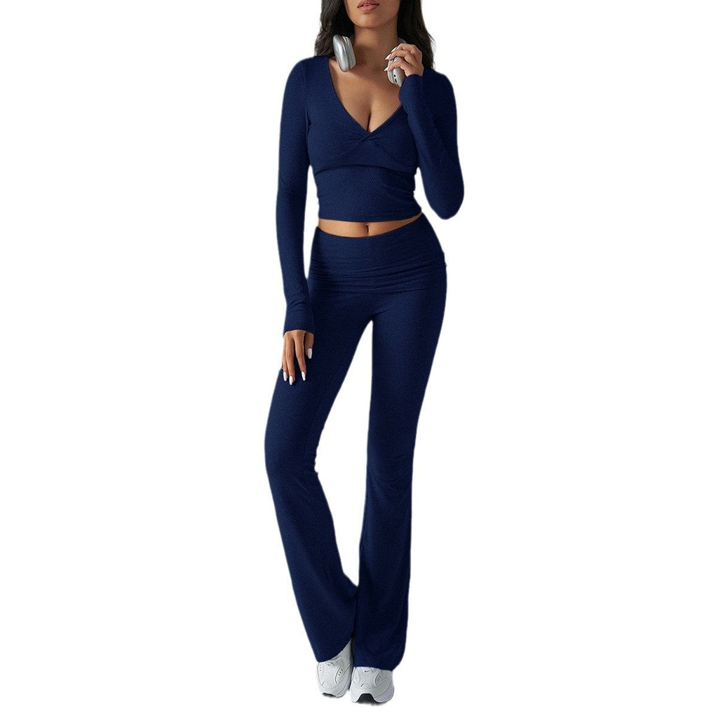Women's Casual Sports Slim-fitting Knitted Long-sleeved Trousers Two-piece Suit